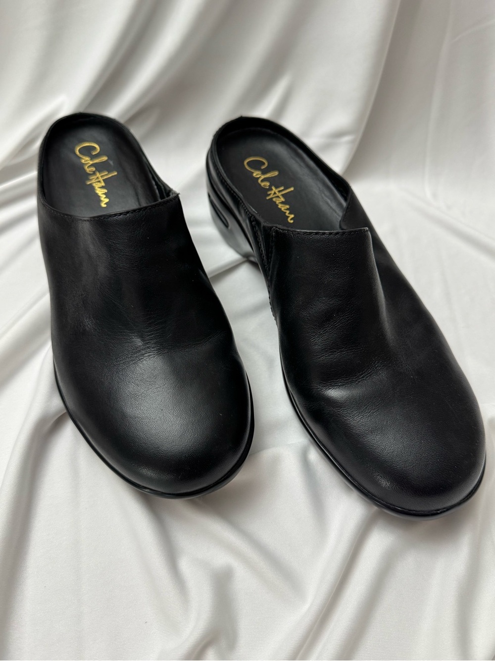 Cole Haan Black Leather Nike Air Wedge Mule Clogs Slippers Comfort Size 7